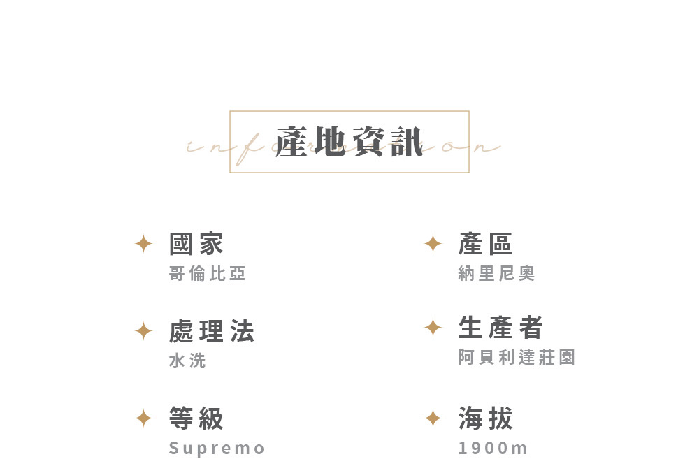 哥倫比亞 阿貝利達莊園咖啡豆．Supremo 等級
